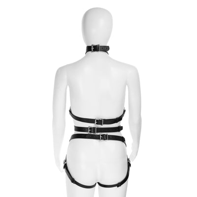 Black Vegan Leather 2 Piece Body Harness by Fetish Pleasure Play - One Size