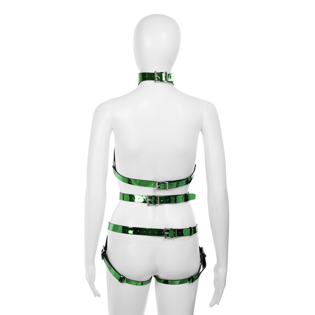 Metallic Green Vegan Leather 2 Piece Body Harness by Fetish Pleasure Play - One Size