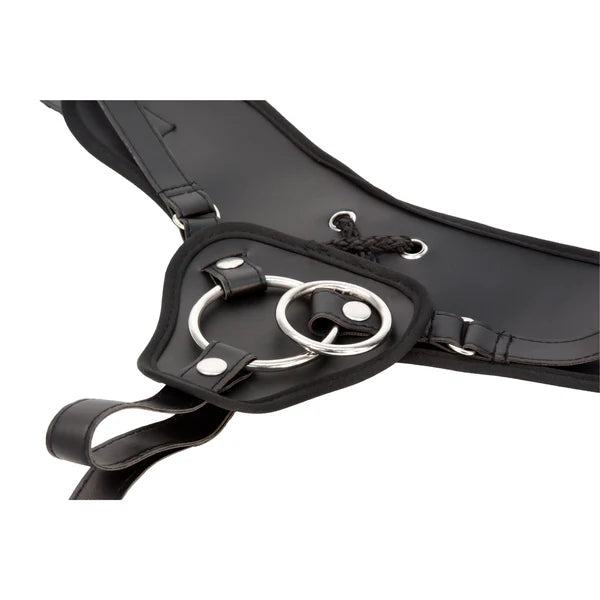 Black Vegan Leather Adjustable Strap On Harness with 2 Rings