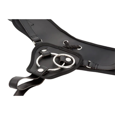 Black Vegan Leather Adjustable Strap On Harness with 2 Rings