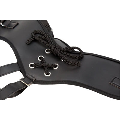 Black Vegan Leather Adjustable Strap On Harness with 2 Rings