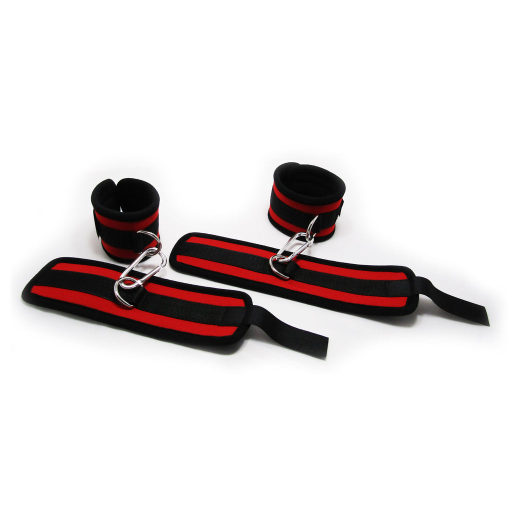 Fetish Pleasure Play Cuff & Ankle Set - Red/Black