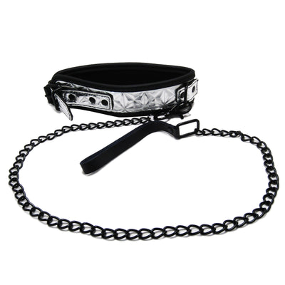 Fetish Pleasure Play Passionate Silver Collar w/Leash