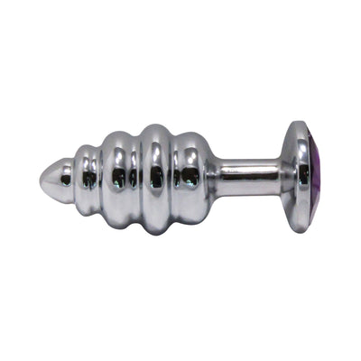 Metal Pleasure Play Silver Anal Plug - Purple Jewel