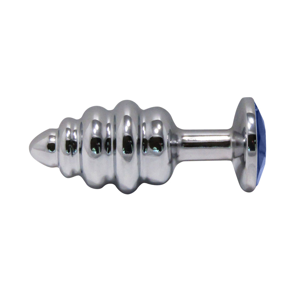 Metal Pleasure Play Silver Anal Plug - Blue Jewel