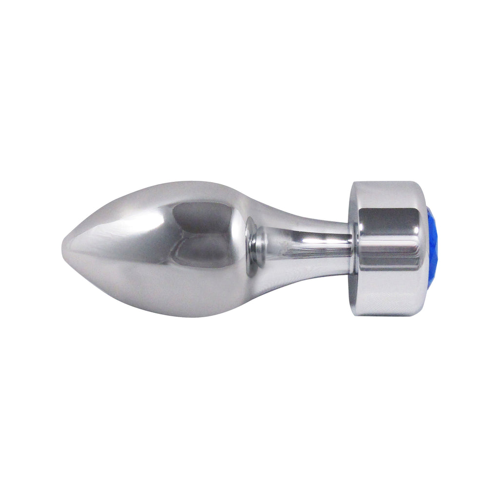 Metal Pleasure Play Silver Anal Plug - Blue Jewel