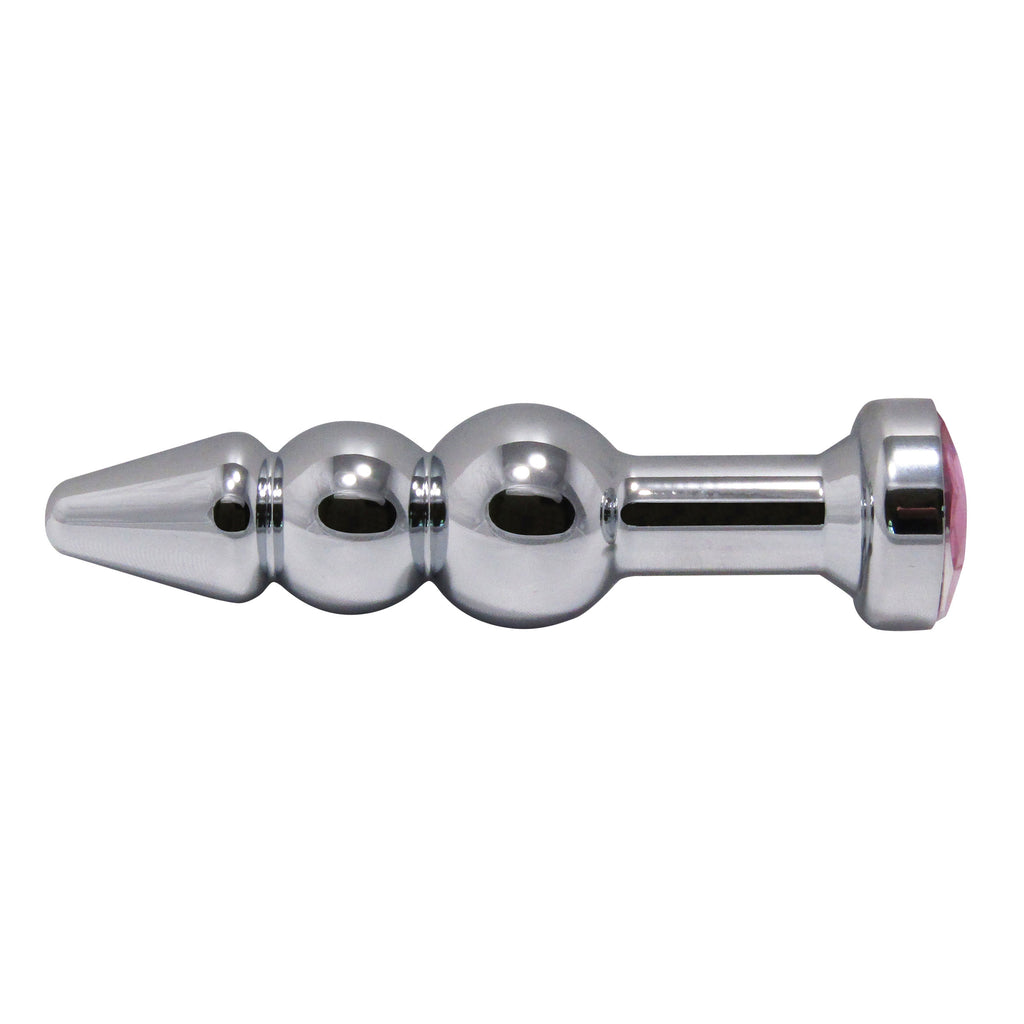 Metal Pleasure Play Silver Pink Jewel Anal Plug