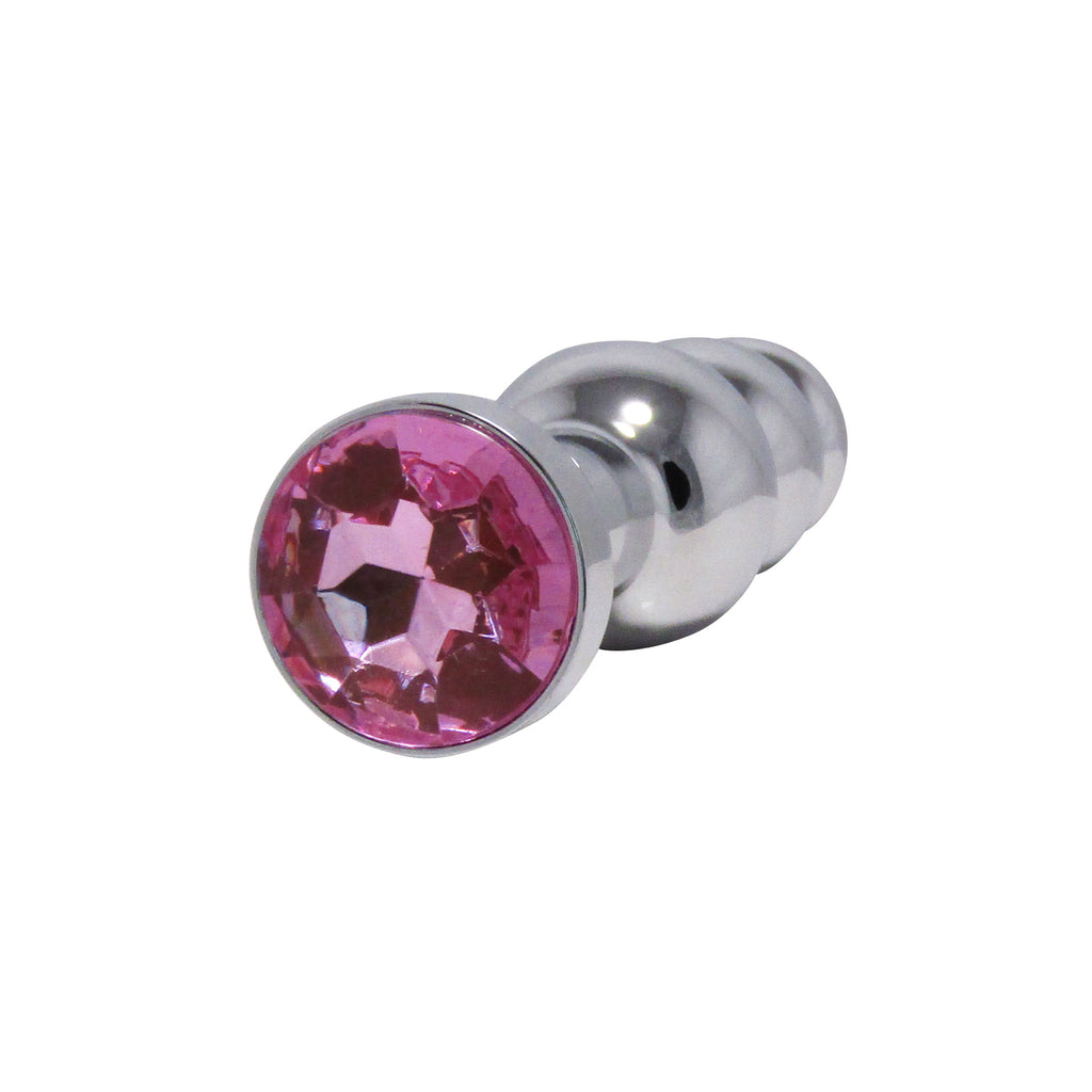 Metal Pleasure Play Silver Pink Jewel Anal Plug