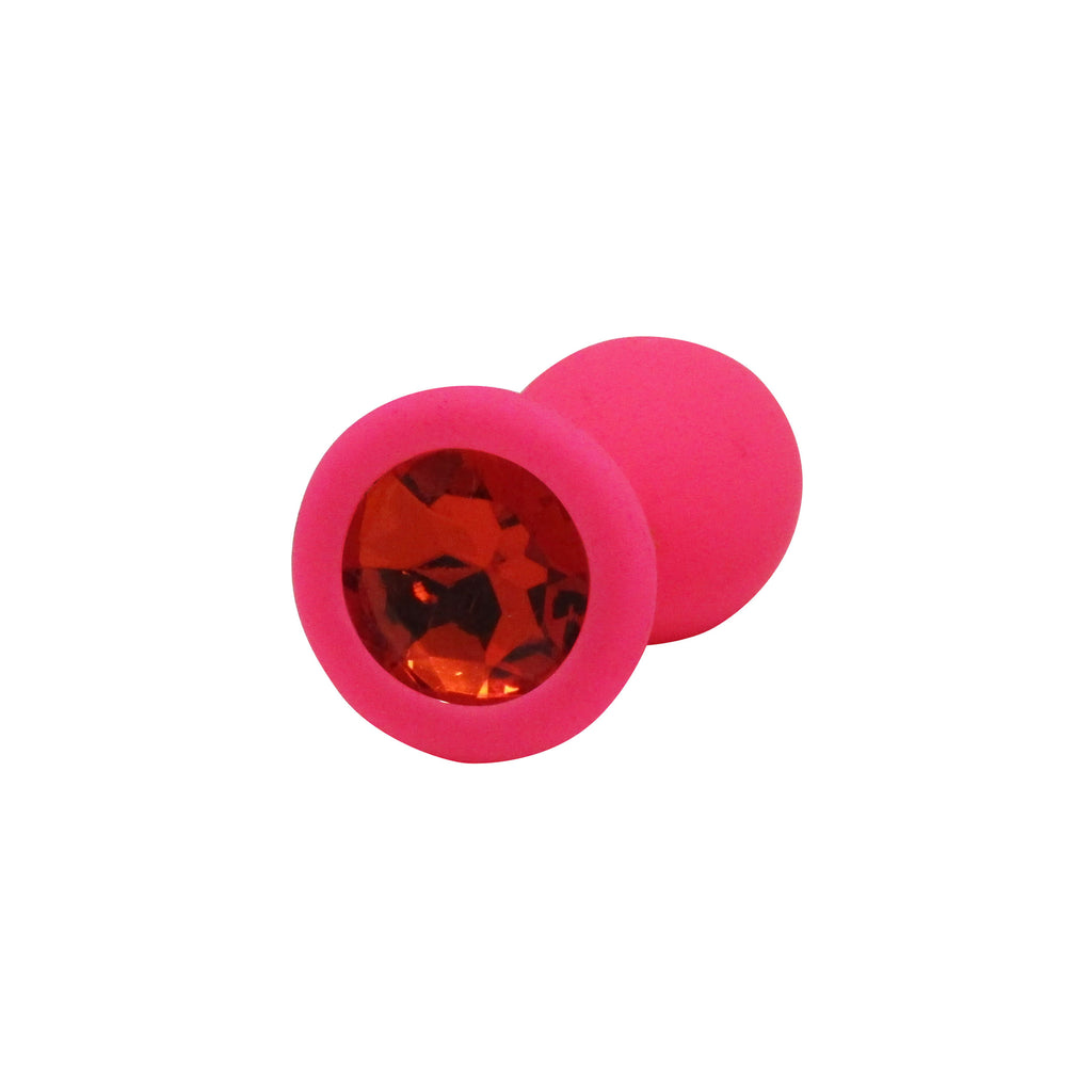 Fetish Pleasure Play Small Pink Silicone Red Jewel Butt Plug