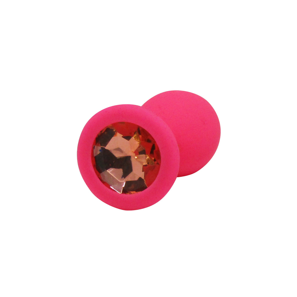 Fetish Pleasure Play Small Pink Silicone Orange Jewel Butt Plug