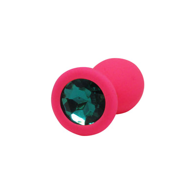 Fetish Pleasure Play Small Pink Silicone Green Jewel Butt Plug