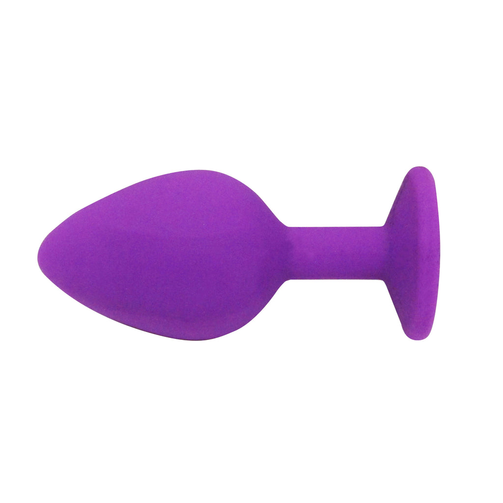 Fetish Pleasure Play Medium Purple Silicone Black Jewel Butt Plug