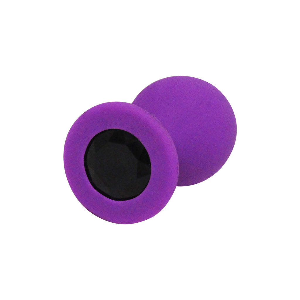 Fetish Pleasure Play Medium Purple Silicone Black Jewel Butt Plug