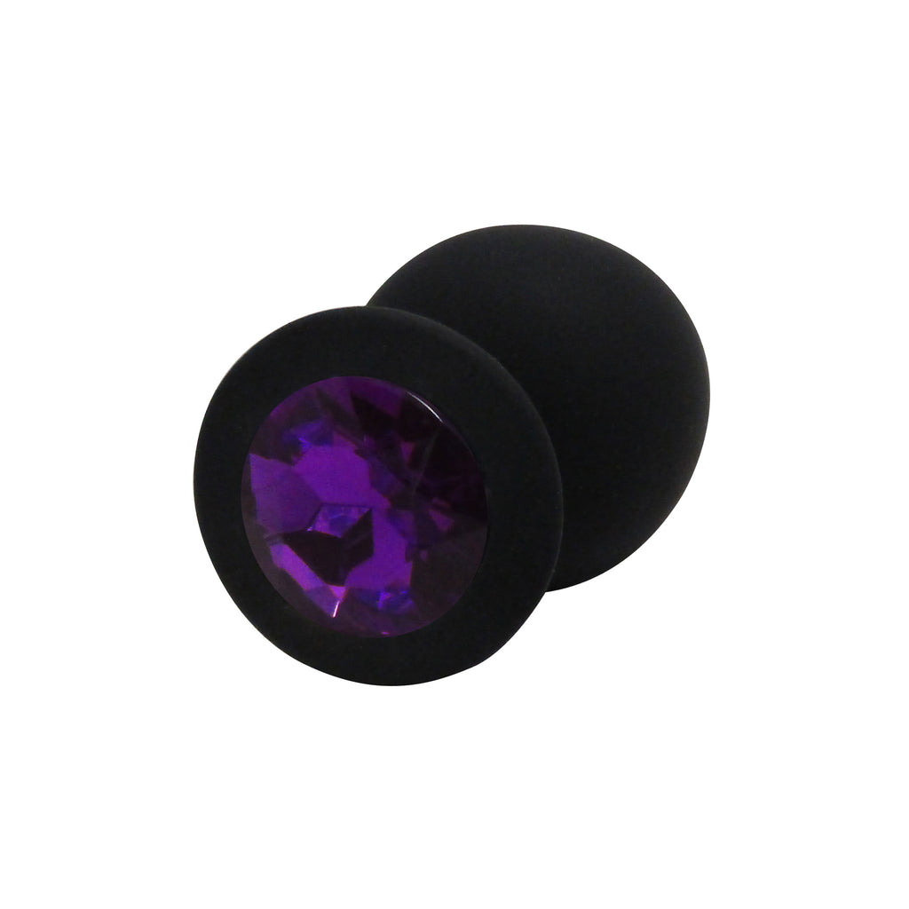Fetish Pleasure Play Large Black Silicone Butt Plug w/Purple Jewel