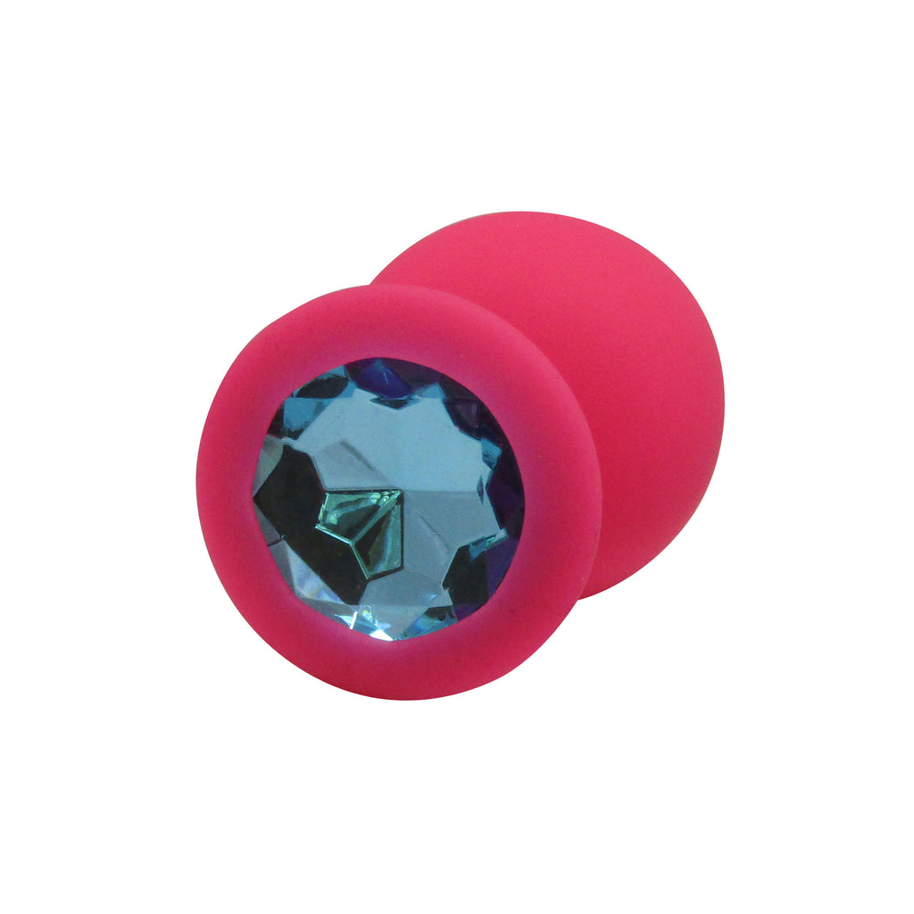 Fetish Pleasure Play Large Pink Silicone Light Blue Jewel Butt Plug