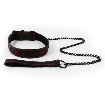 Fetish Pleasure Play Red Hearts Collar & Leash