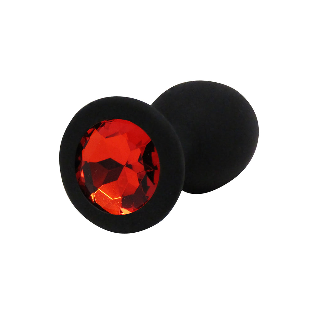 Fetish Pleasure Play Small Black Silicone Red Jewel Butt Plug