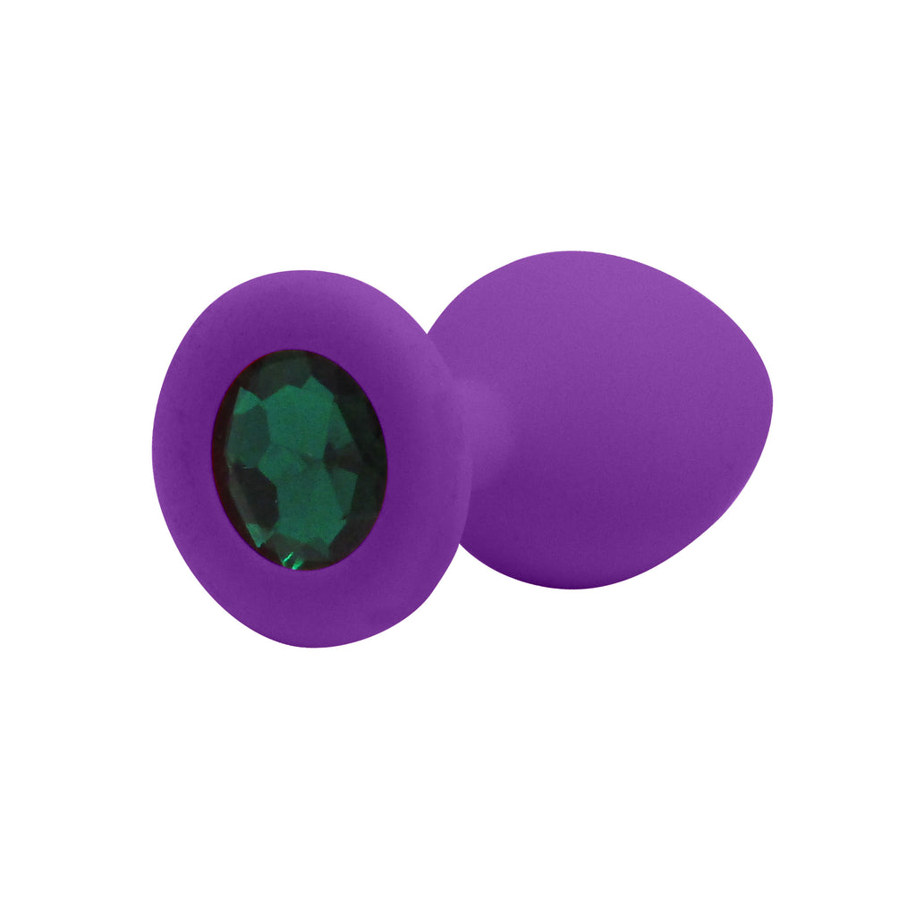 Fetish Pleasure Play Medium Purple Silicone Green Jewel Butt Plug