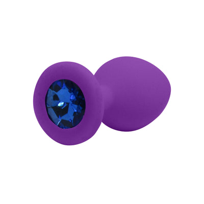 Fetish Pleasure Play Medium Purple Silicone Blue Jewel Butt Plug