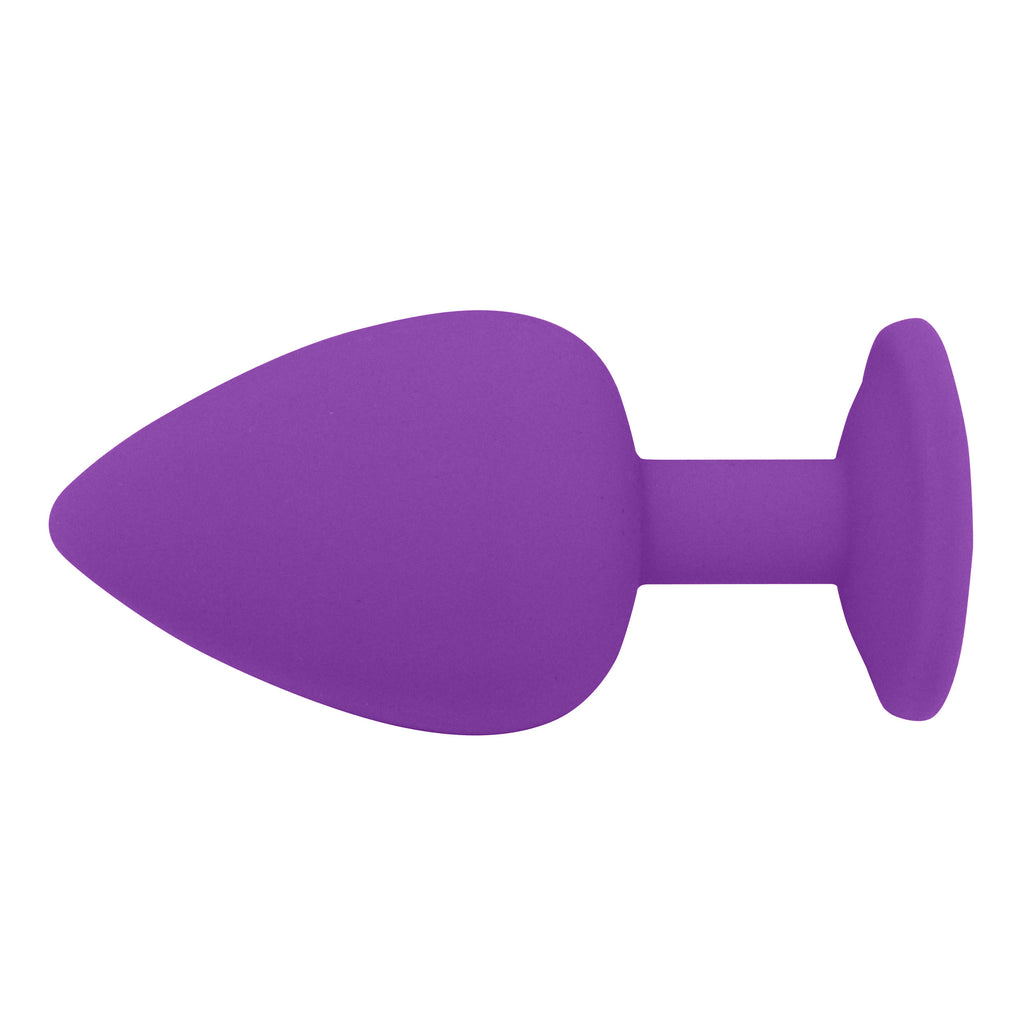 Fetish Pleasure Play Medium Purple Silicone Light Blue Jewel Butt Plug