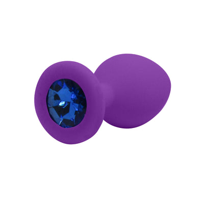 Fetish Pleasure Play Medium Purple Silicone Light Blue Jewel Butt Plug