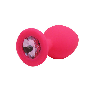 Fetish Pleasure Play Medium Pink Silicone Pink Jewel Butt Plug