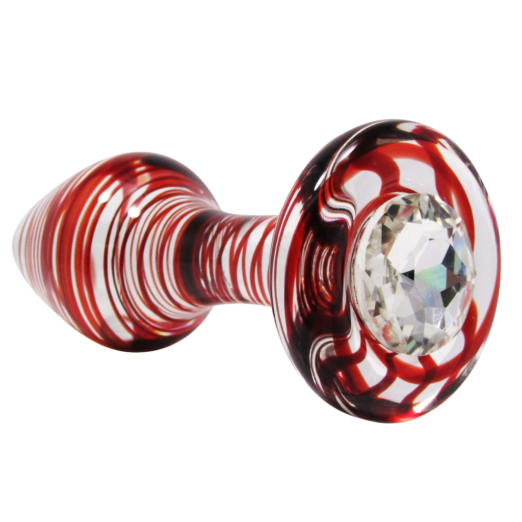 Glass Erotic Play Red Swirl Anal Plug w/Diamond Jewel