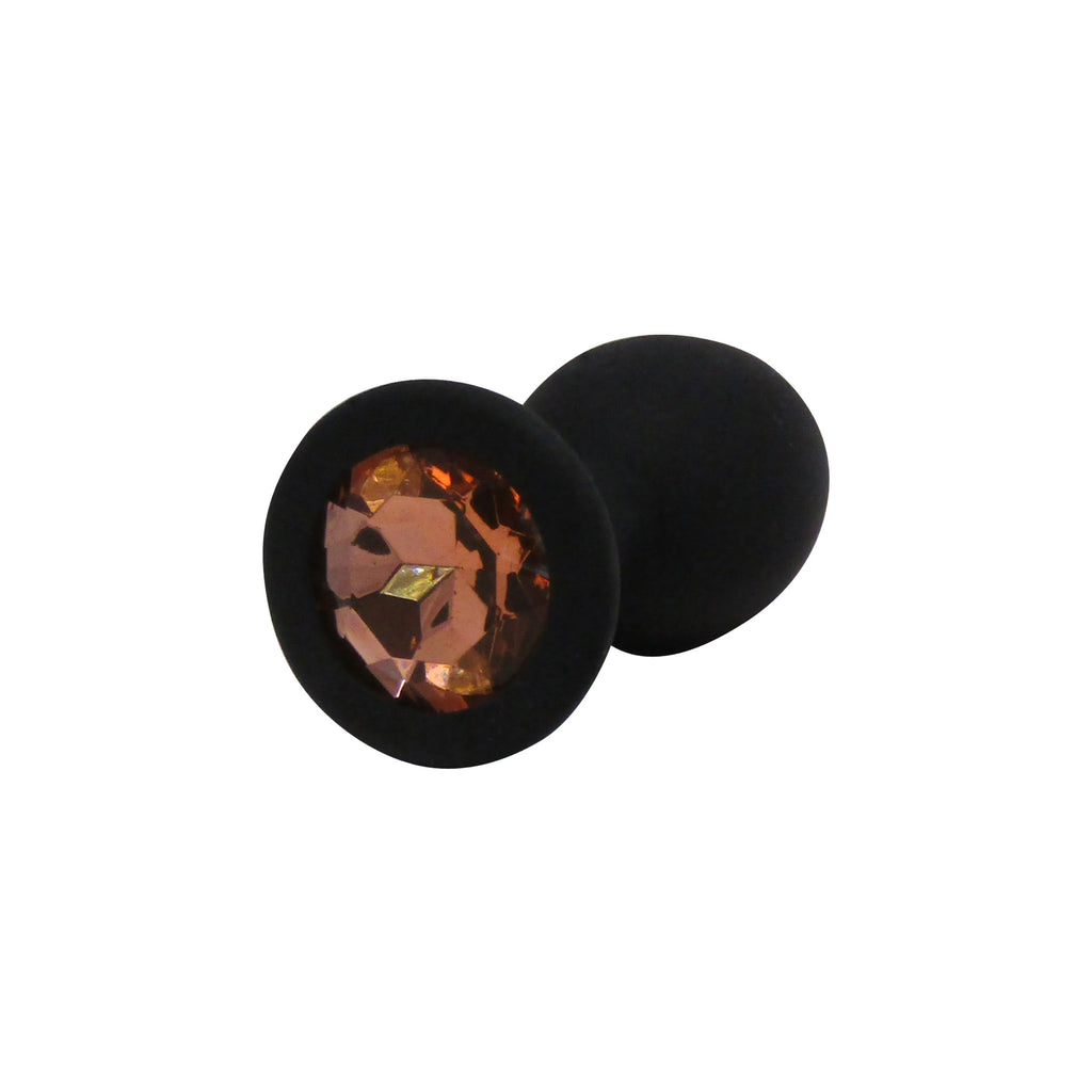 Fetish Pleasure Play Small Black Silicone Orange Jewel Butt Plug