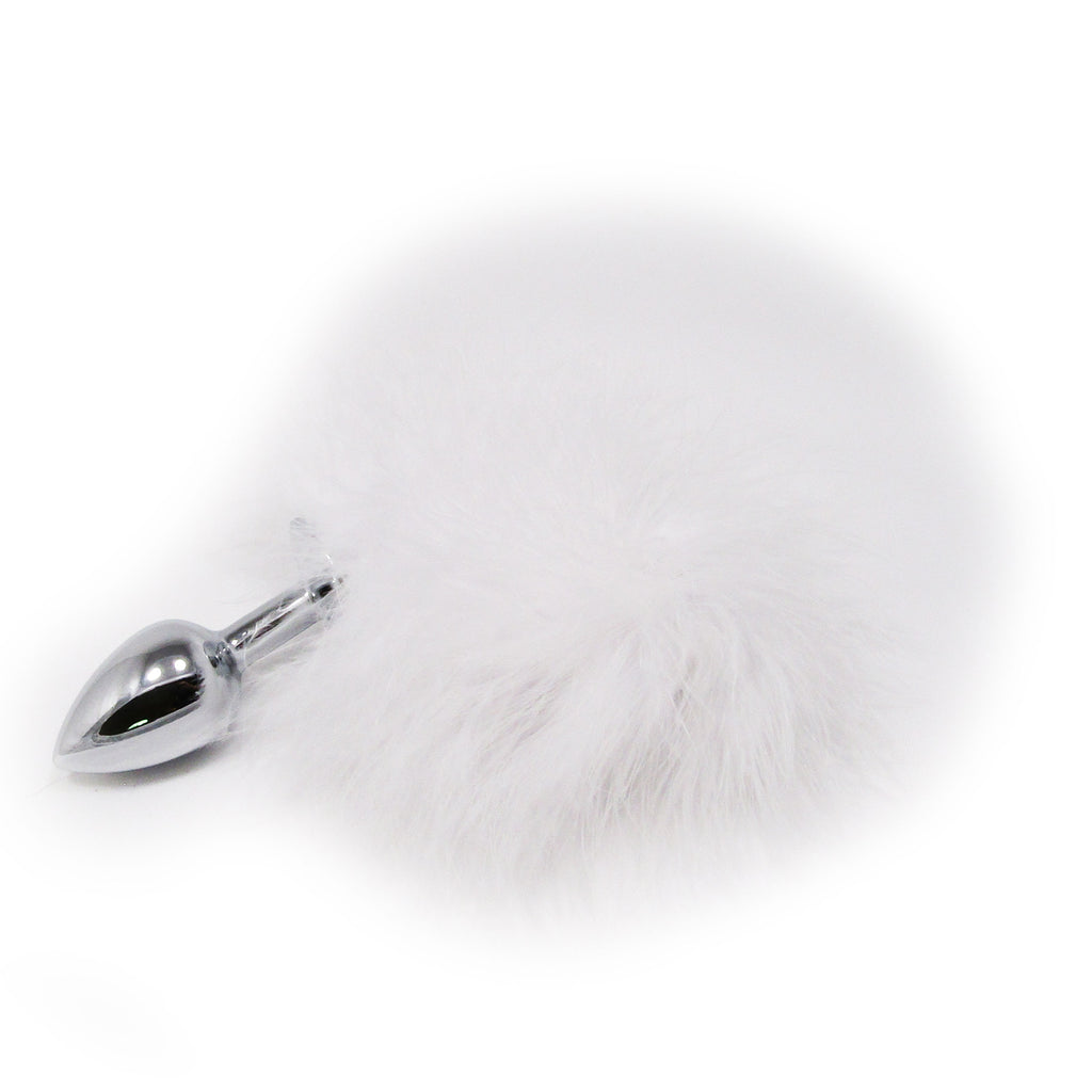 Fetish Pleasure Play White Bunny Tail Metal Plug