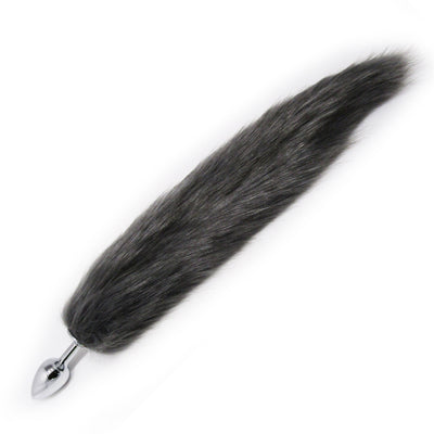 Fetish Pleasure Play Grey Fox Tail Metal Plug