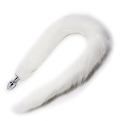 Fetish Pleasure Play Long White Fox Tail Metal Plug