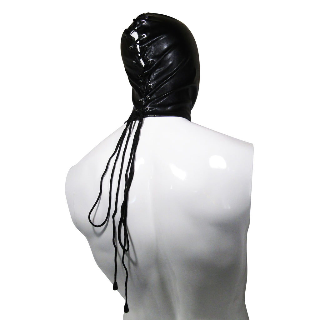 Fetish Pleasure Play Black Open Eye Confine Hood