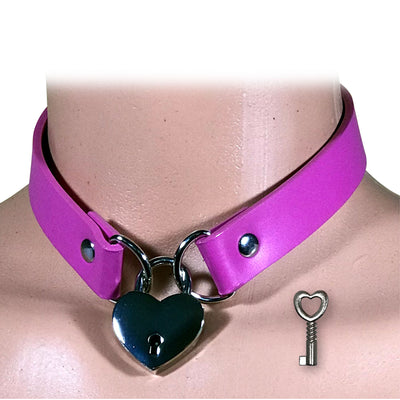 Fetish Pleasure Play Pink Collar w/Heart Lock