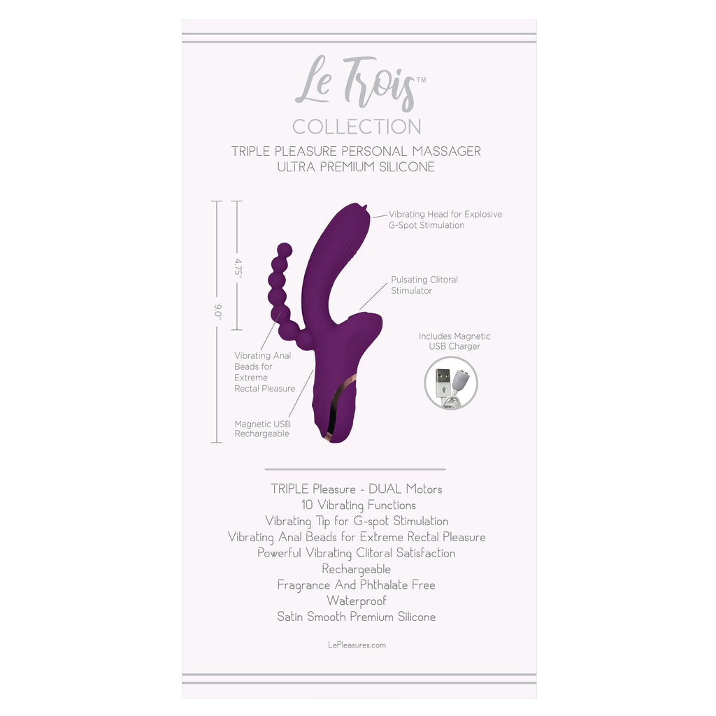 THE LE TROIS EXTREME TRIPLE ACTION VIBRATOR - PURPLE THE LE TROIS EXTREME TRIPLE ACTION VIBRATOR - PURPLE