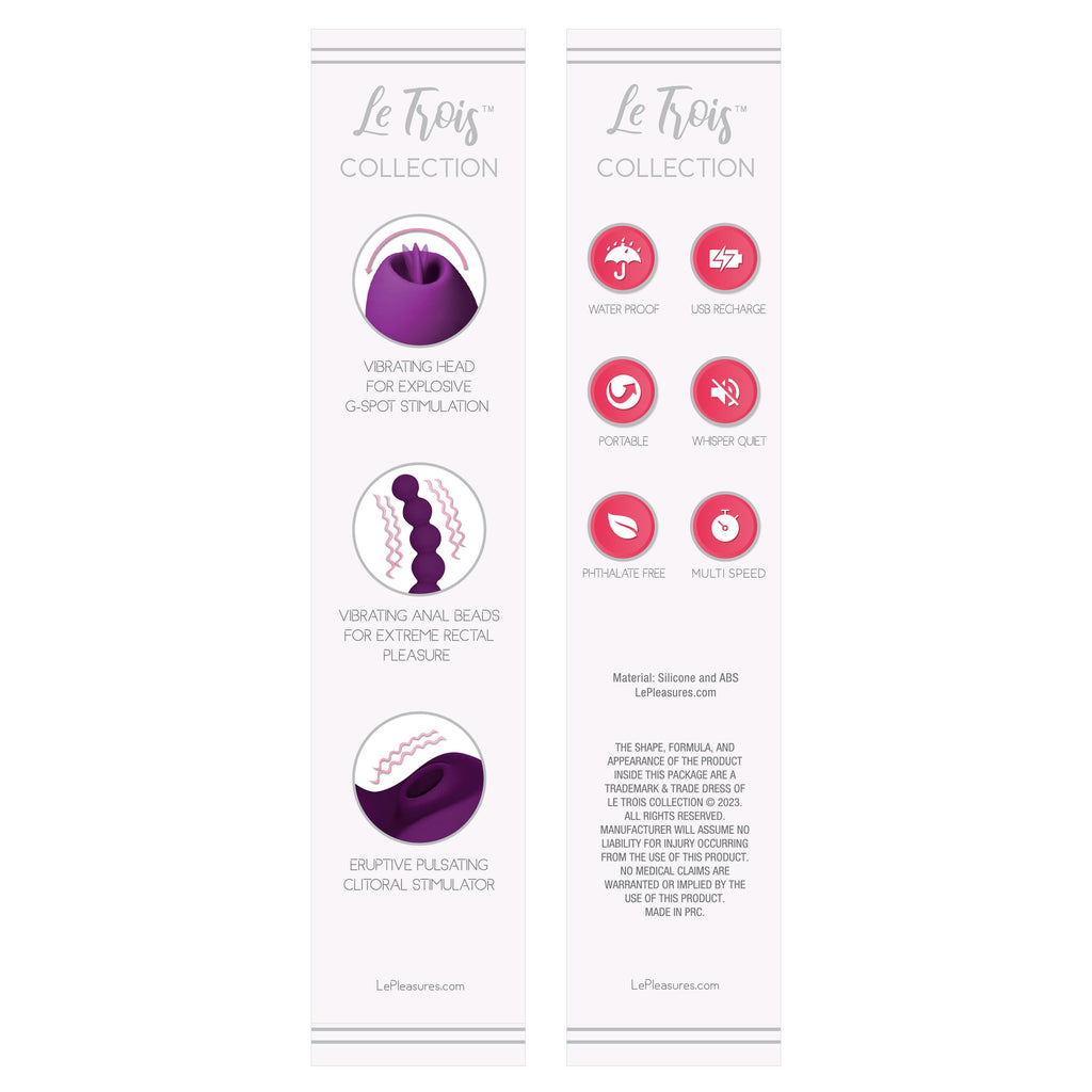 THE LE TROIS EXTREME TRIPLE ACTION VIBRATOR - PURPLE THE LE TROIS EXTREME TRIPLE ACTION VIBRATOR - PURPLE