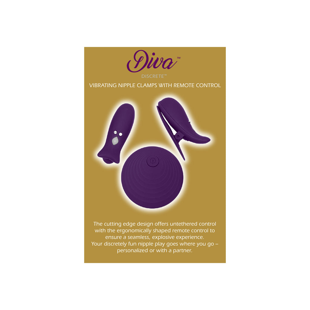 THE DIVA DISCRETE VIBRATING NIPPLE CLAMPS WITH REMOTE - PURPLE THE DIVA DISCRETE VIBRATING NIPPLE CLAMPS WITH REMOTE - PURPLE