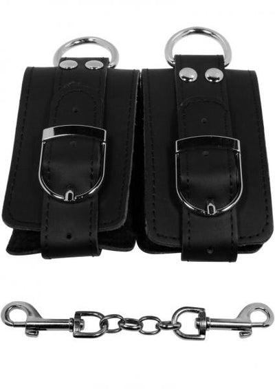 Strapped Plush Leather Cuffs - Black