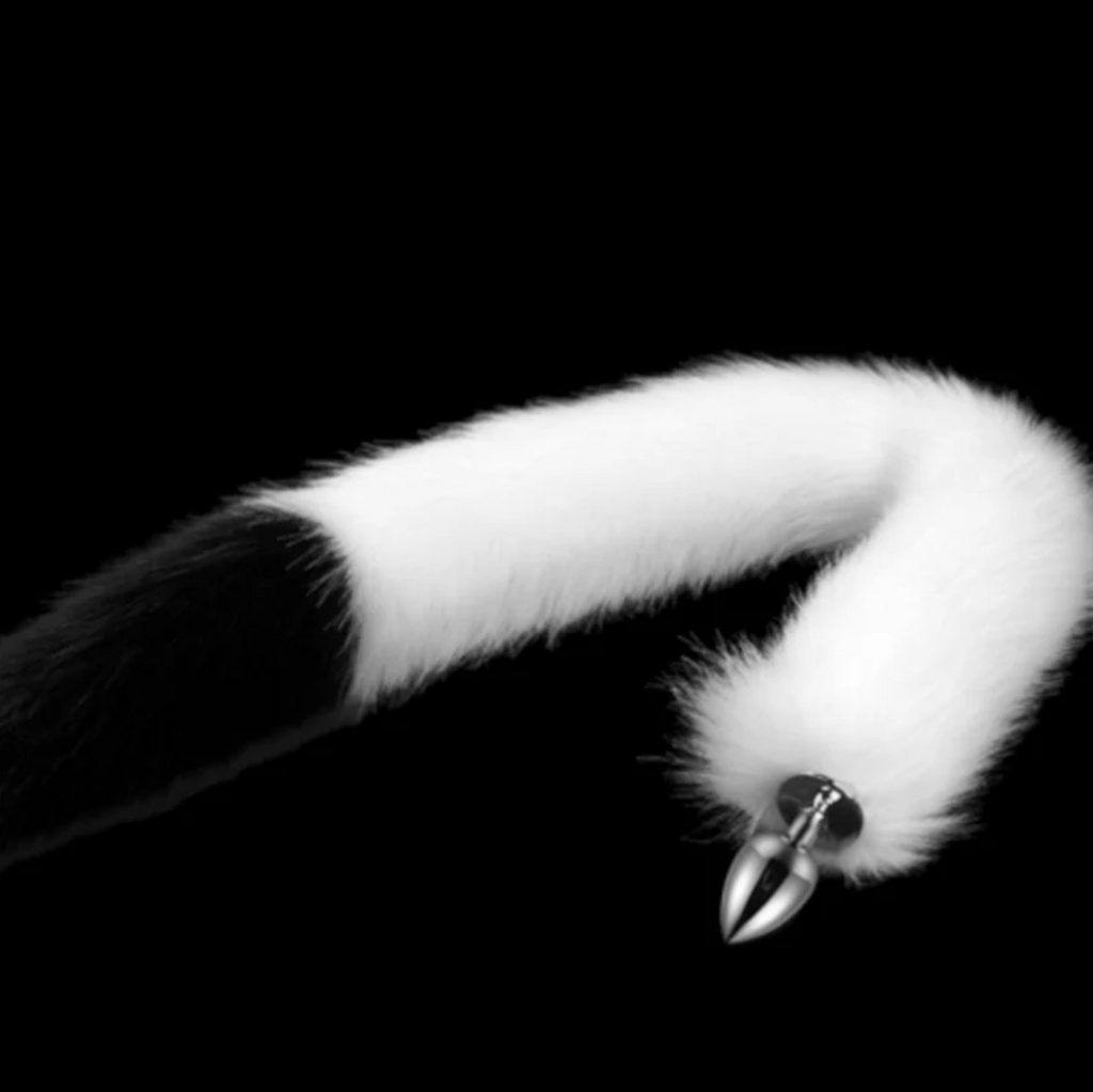 FAUX WHITE AND BLACK FOX TAIL WITH EARS ANAL PLUG SET