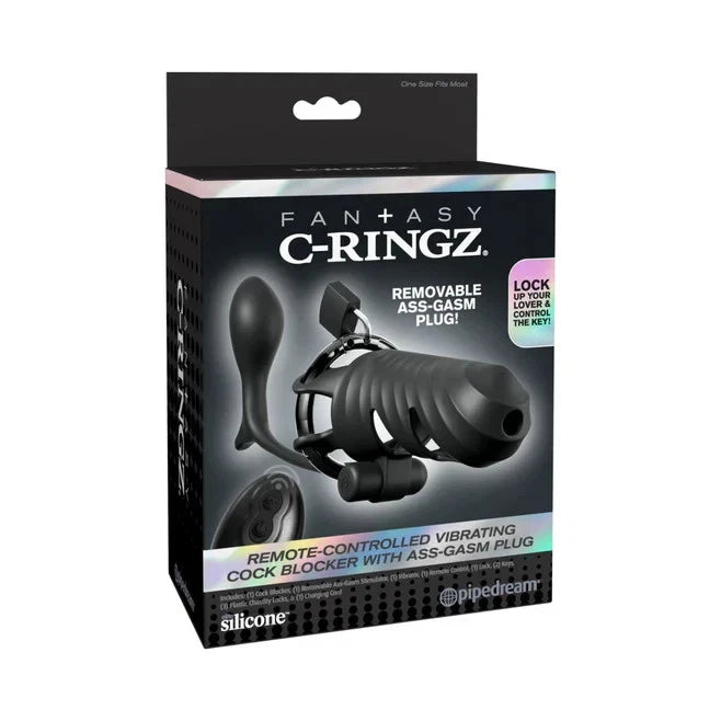 Locking Vibrating Cock Blocker with Ass-Gasm Plug and Remote by Fantasy C-Ringz