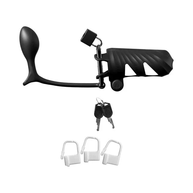 Locking Vibrating Cock Blocker with Ass-Gasm Plug and Remote by Fantasy C-Ringz