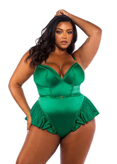 Cleopatra Satin Romper, Green, Queen, O/S