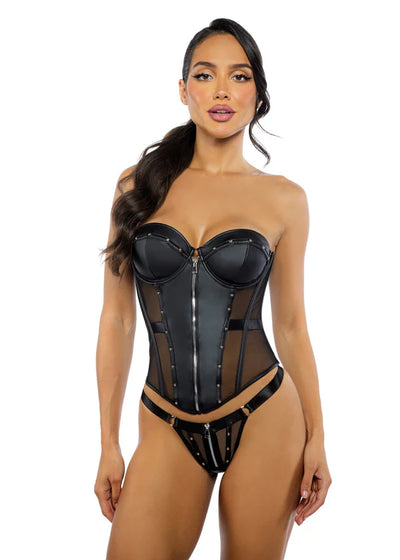 Lust & Leather Corset and Panty Set, Black