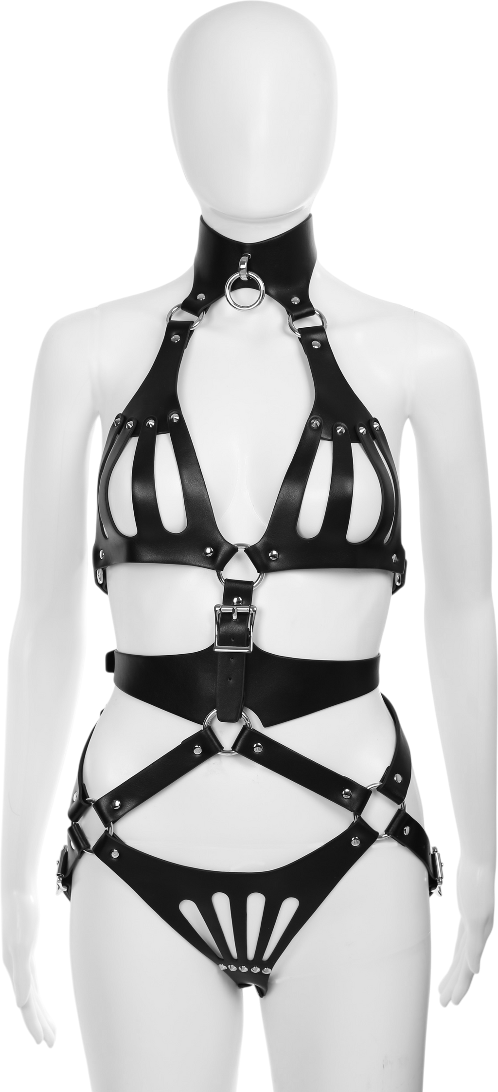 Black Vegan Leather 2 Piece Body Harness by Fetish Pleasure Play - One Size