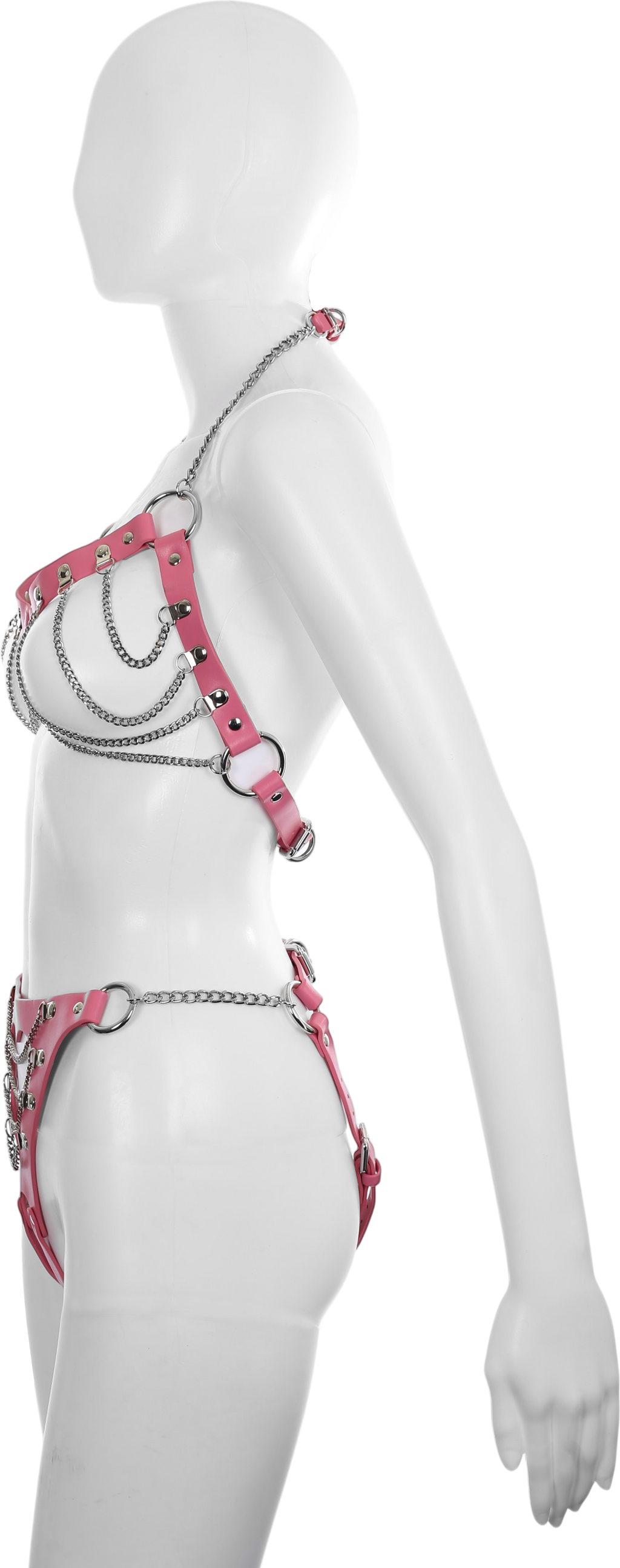 Cutout Heart Silver Chain 2-Piece Body Harness in Pink by Fetish Pleasure Play - One Size