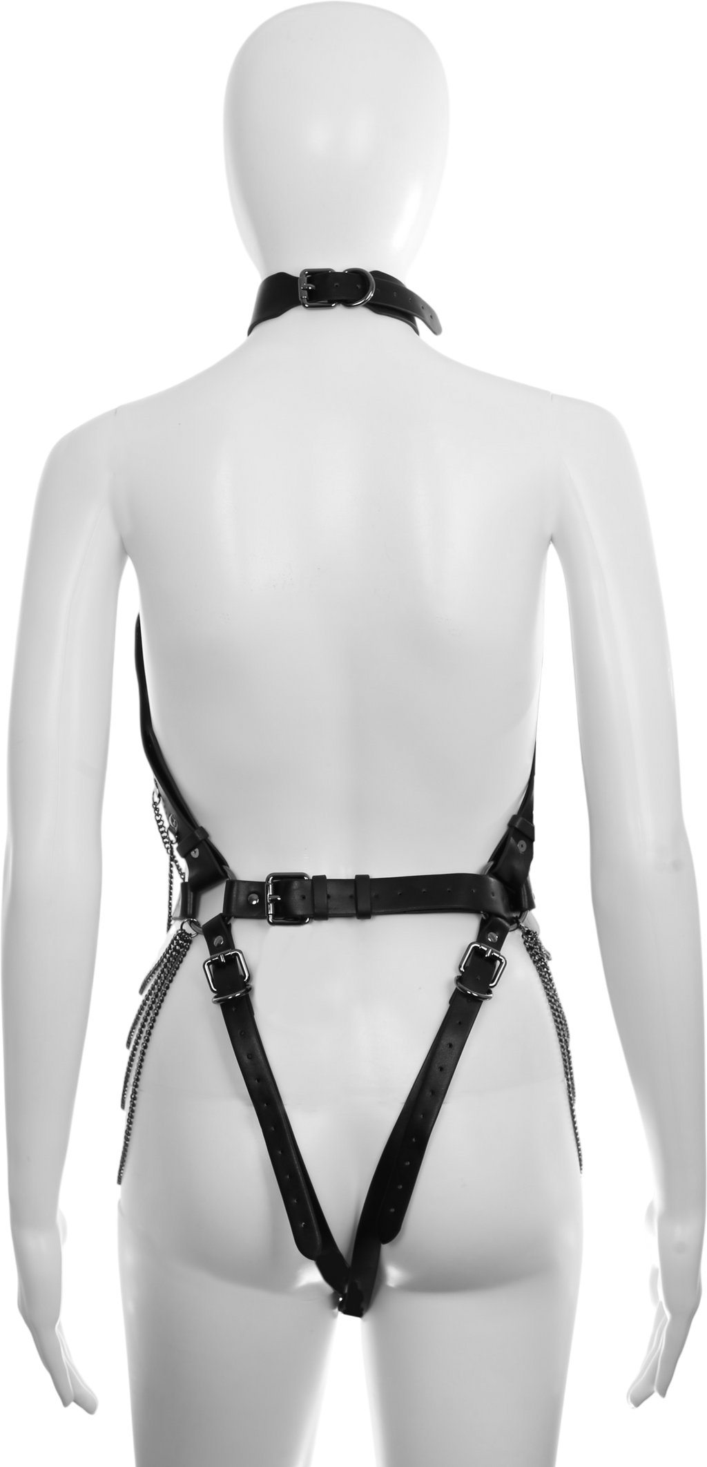 Soft PU Leather Body Harness in Black with Gunmetal Chains by Fetish Pleasure Play - One Size