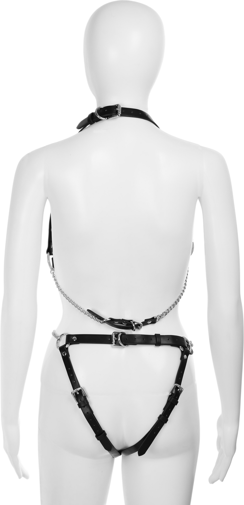 Cutout Heart Silver Chain 2-Piece Body Harness in Black by Fetish Pleasure Play - One Size