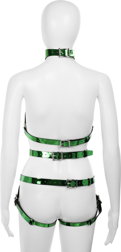 Metallic Green Vegan Leather 2 Piece Body Harness by Fetish Pleasure Play - One Size