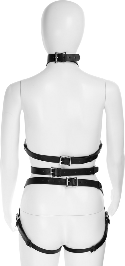 Black Vegan Leather 2 Piece Body Harness by Fetish Pleasure Play - One Size