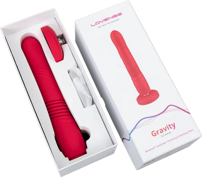 Lovense Gravity Dildo in Package with sucking cup and included charging cord