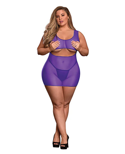 Sheer Purple Cutout Dress and Crotchless G-String Set Queen O/S